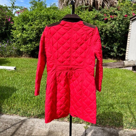 Ralph Lauren Red Quilted Calf Suede Trim Mid Length Barn Jacket Girls Size 12 - Picture 2 of 10